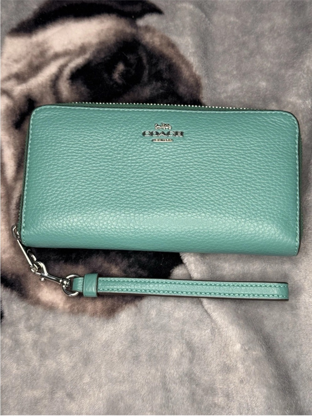 Coach Teal Pebbled Leather Wristlet Clutch Wallet